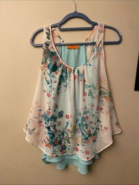 Patrizia Luca Floral Layered Camisole in Light Blue and White